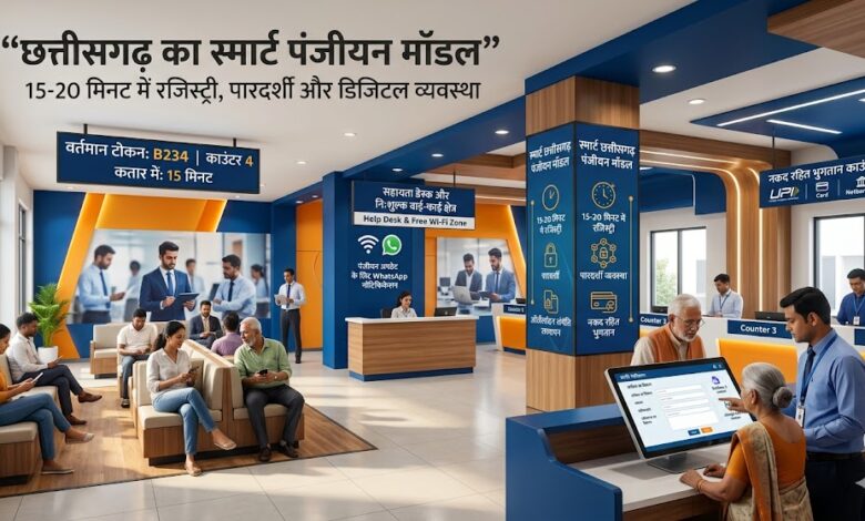 छत्तीसगढ़ का स्मार्ट पंजीयन मॉडल बना सुशासन की नई पहचान, मुख्यमंत्री विष्णु देव साय और वित्त मंत्री ओ.पी. चौधरी के नेतृत्व में पंजीयन व्यवस्था में ऐतिहासिक बदलाव….. छत्तीसगढ़ का स्मार्ट पंजीयन मॉडल बना सुशासन की नई पहचान, मुख्यमंत्री विष्णु देव साय और वित्त मंत्री ओ.पी. चौधरी के नेतृत्व में पंजीयन व्यवस्था में ऐतिहासिक बदलाव…..